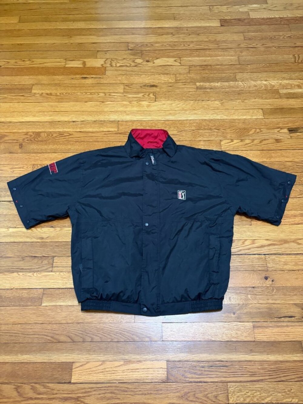 PGA Tour Mens Golf Windbreaker Jacket Size Large Black Short Sleeve Full Zip